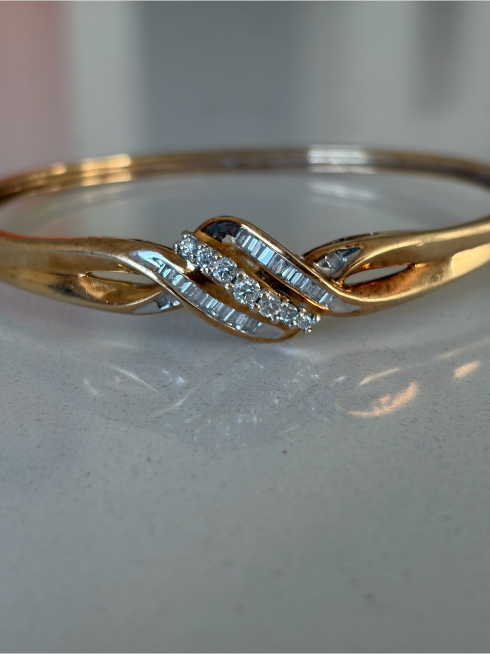 Vintage 14k Gold Diamond Twisted Bangle Bracelet